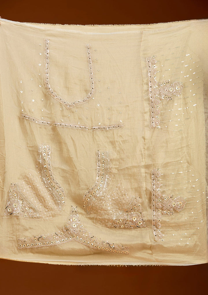 Beige Stonework (Gold) Tissue Readymade Lehenga