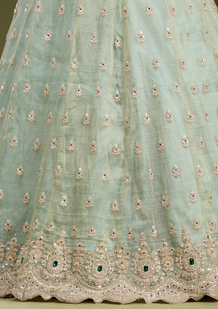 Sea Green Stonework (Gold) Tissue Readymade Lehenga