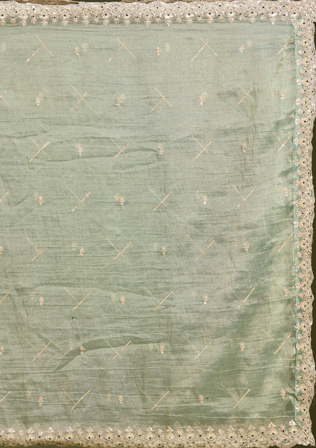 Sea Green Stonework (Gold) Tissue Readymade Lehenga