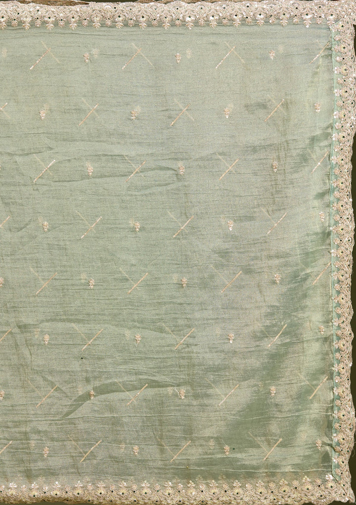 Sea Green Stonework (Gold) Tissue Readymade Lehenga