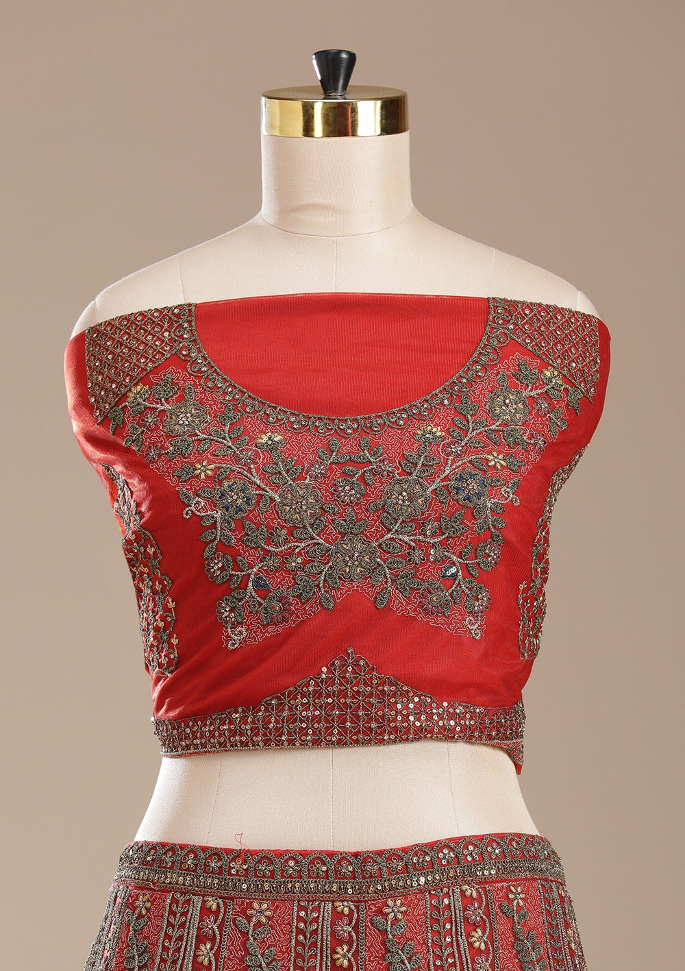 Rust Cording Net Readymade Lehenga-koskii