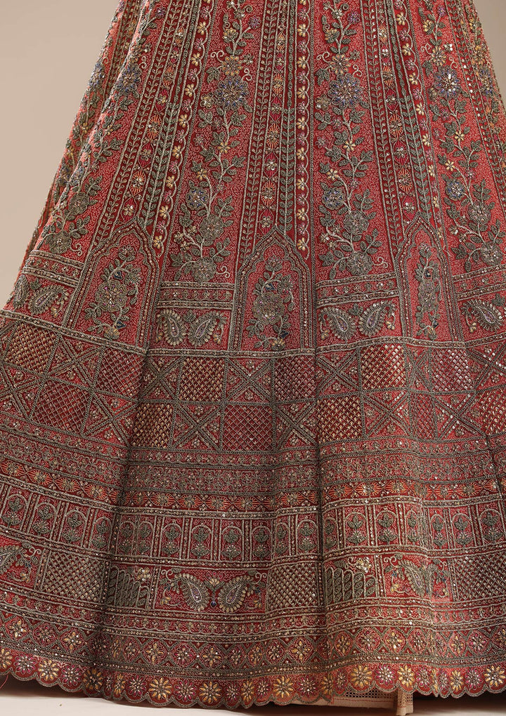 Rust Cording Net Readymade Lehenga-koskii