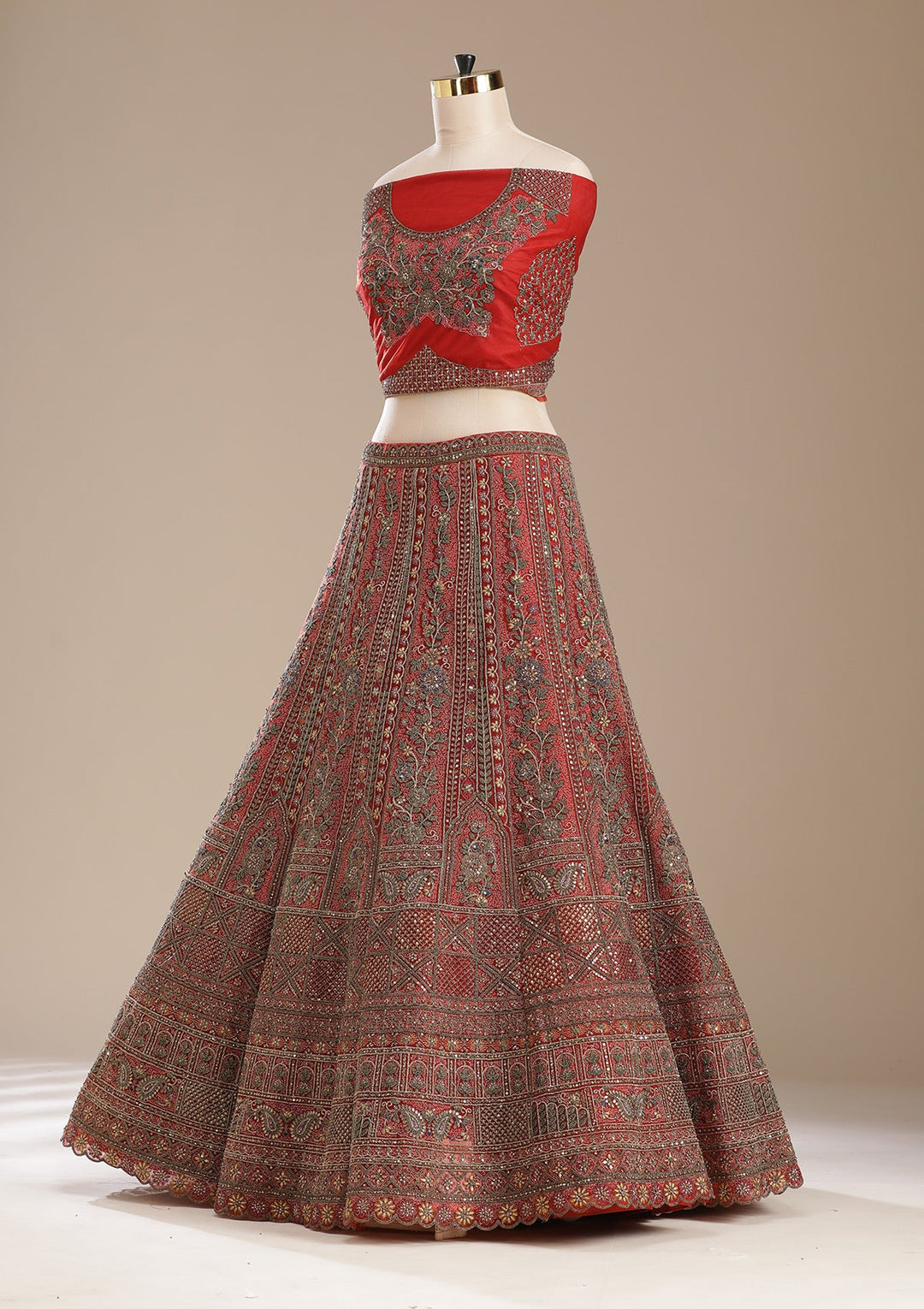 Rust Cording Net Readymade Lehenga-koskii
