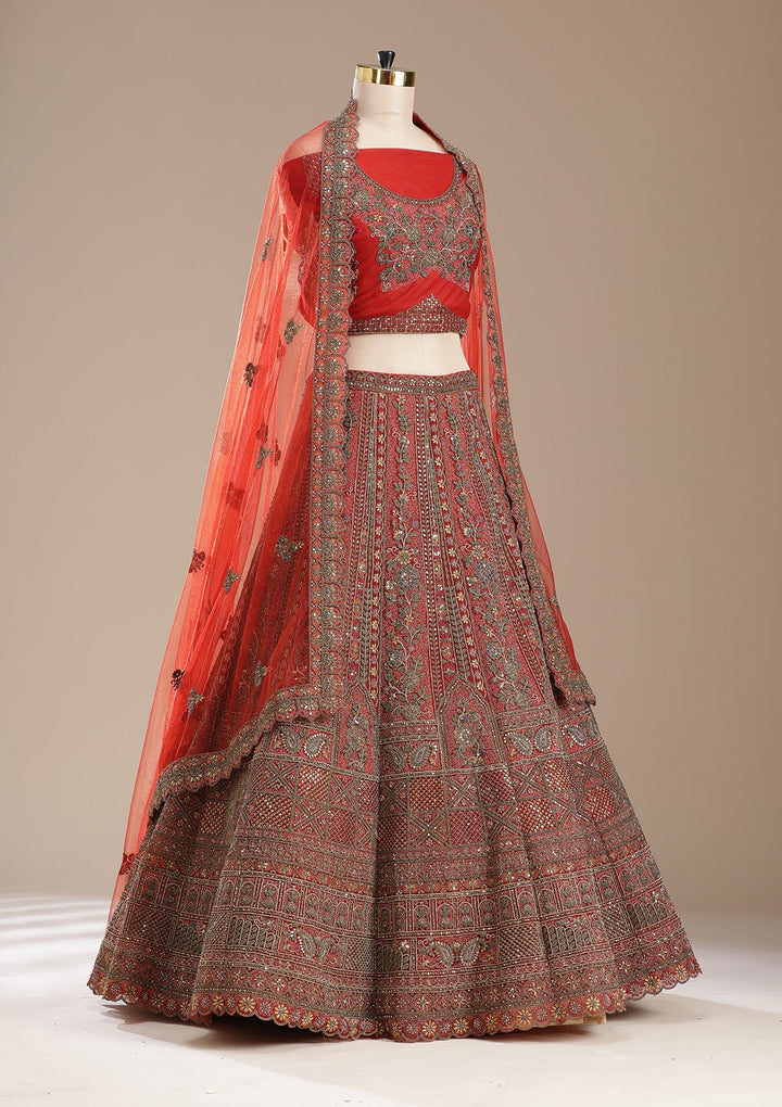 Rust Cording Net Readymade Lehenga-koskii