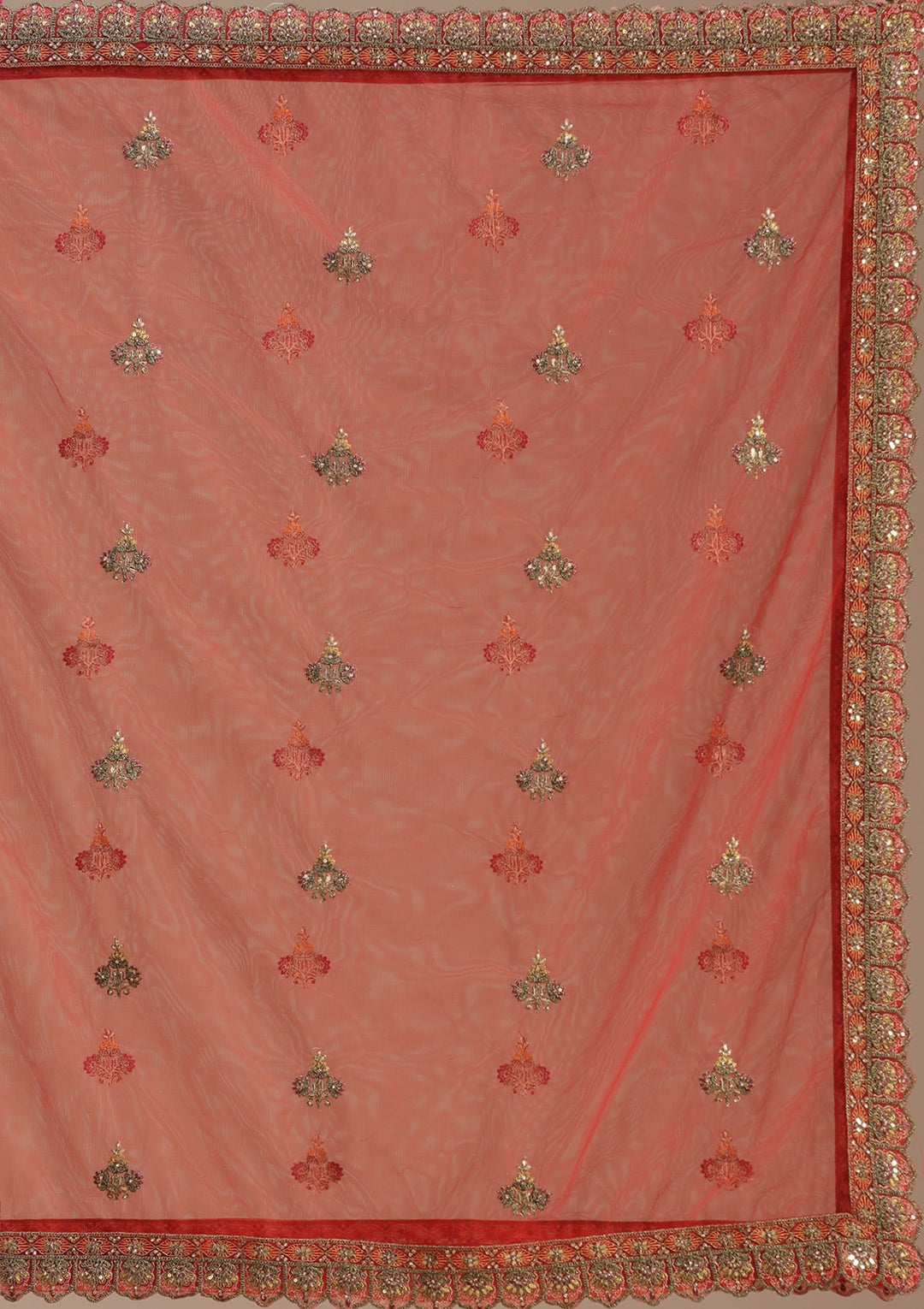 Rust Cording Net Semi-Stitched Lehenga