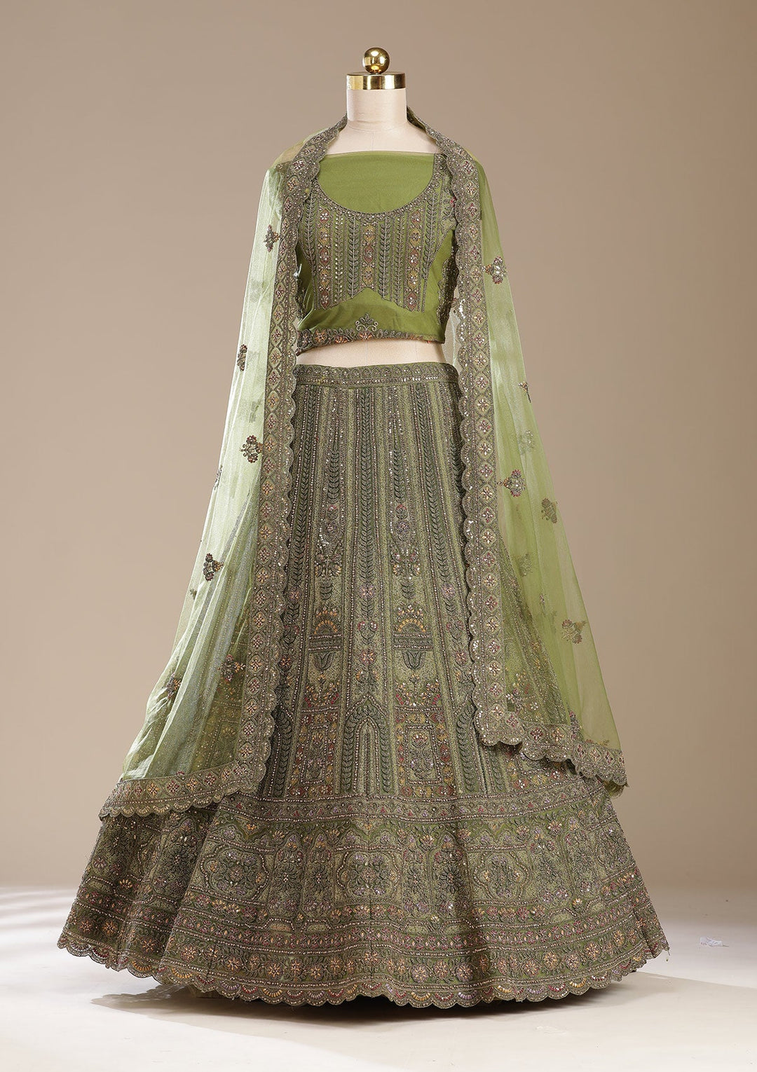 Mehendi Cording Net Readymade Lehenga-koskii