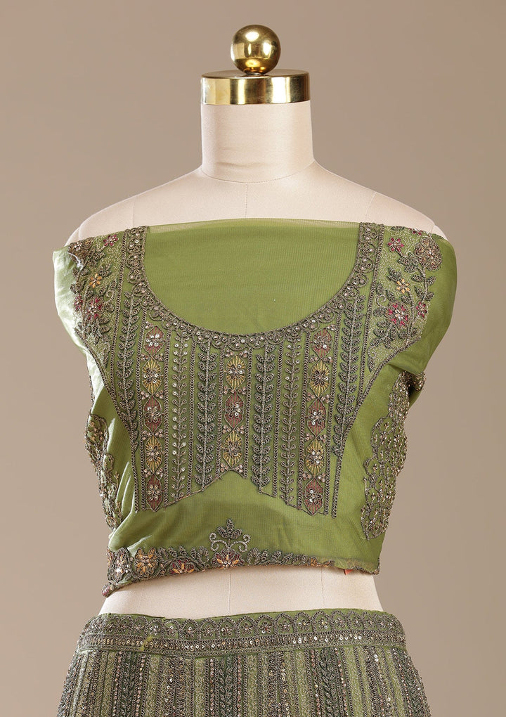 Mehendi Cording Net Readymade Lehenga-koskii