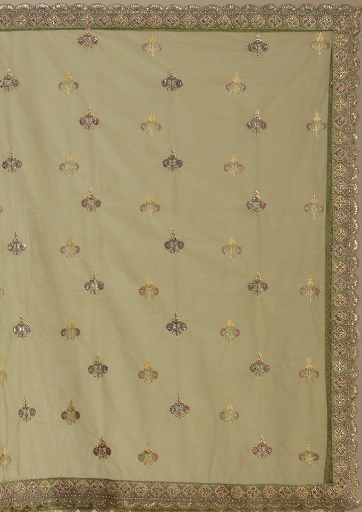 Mehendi Cording Net Semi-Stitched Lehenga