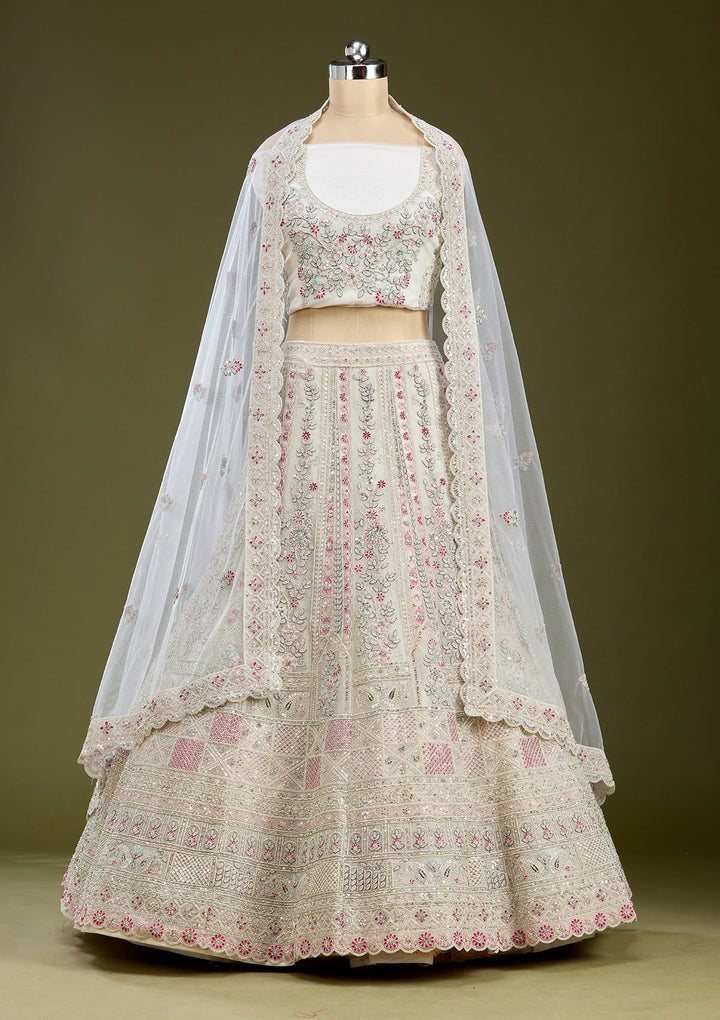 White Cording Net Readymade Lehenga
