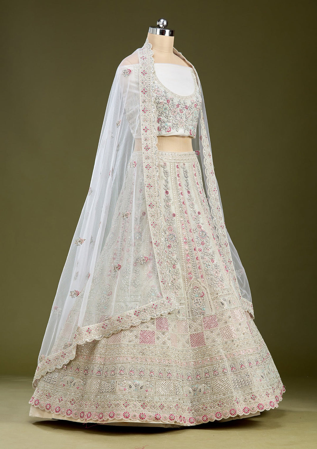 White Cording Net Readymade Lehenga