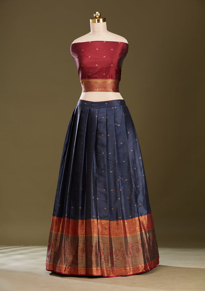Maroon Plain Soft Raw Silk Semi-Stitched Lehenga