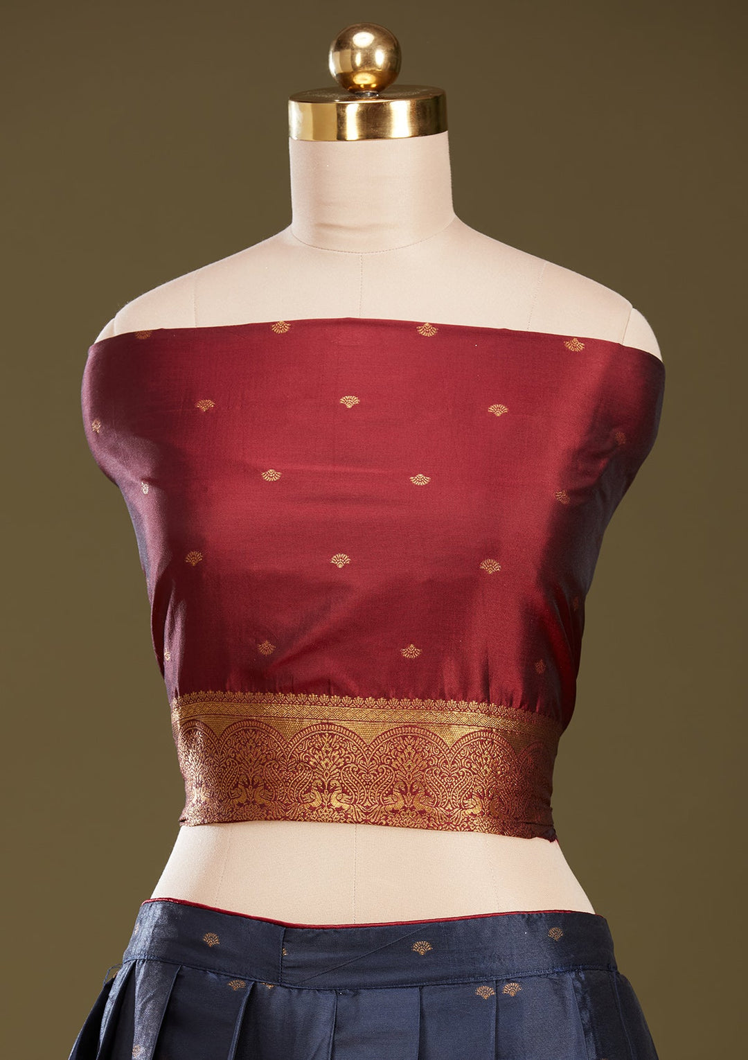 Maroon Plain Soft Raw Silk Semi-Stitched Lehenga