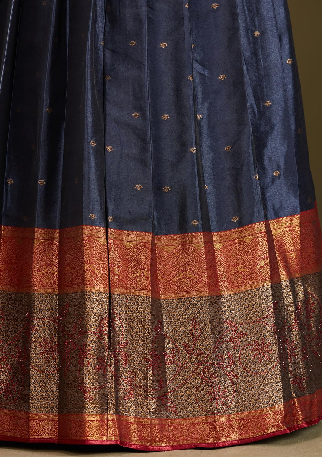 Maroon Plain Soft Raw Silk Semi-Stitched Lehenga