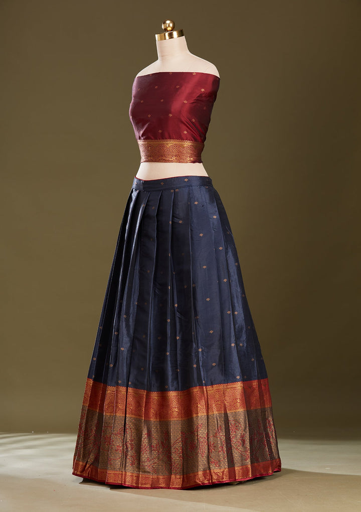 Maroon Plain Soft Raw Silk Semi-Stitched Lehenga