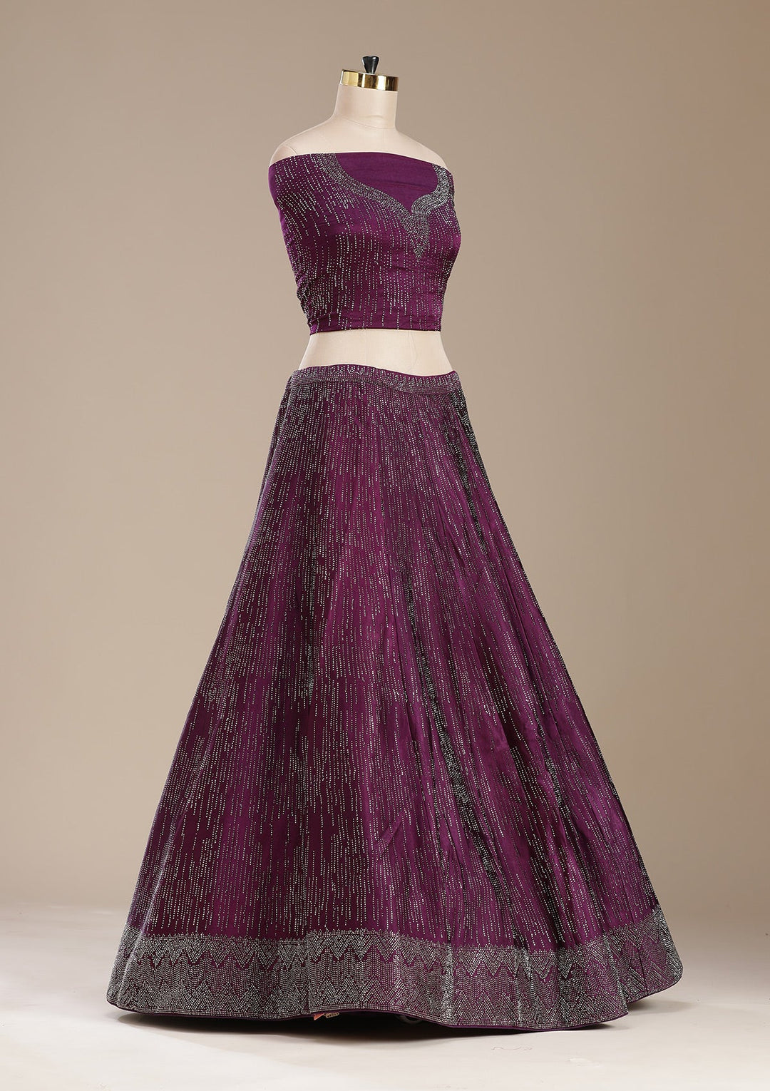 Wine Sequins Semi Crepe Readymade Lehenga-koskii