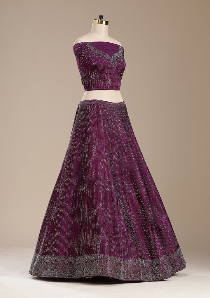 Wine Sequins Semi Crepe Readymade Lehenga-koskii