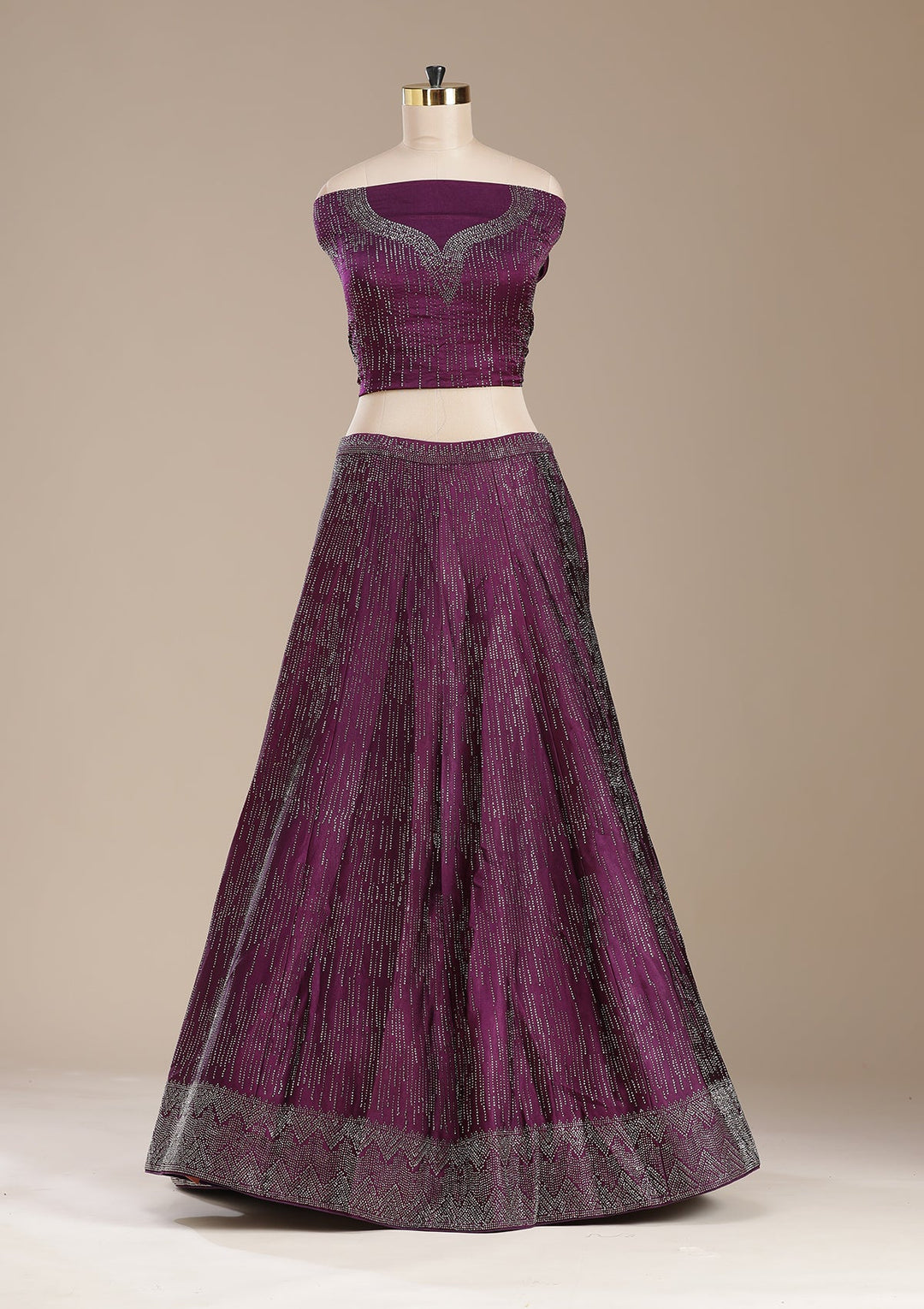 Wine Sequins Semi Crepe Readymade Lehenga-koskii