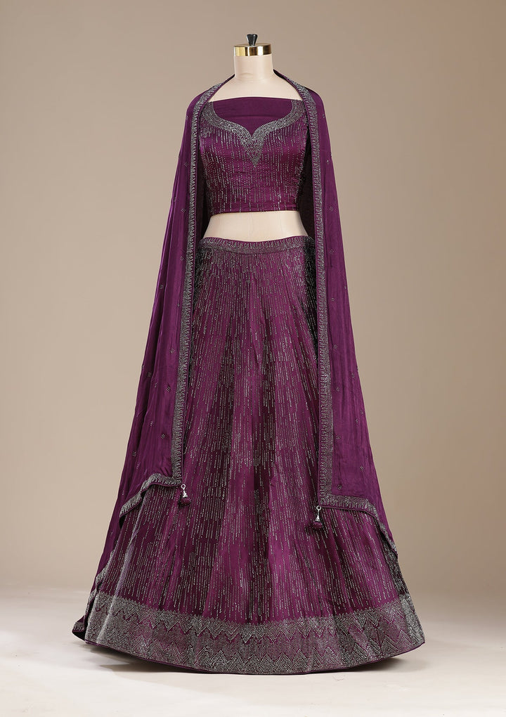 Wine Sequins Semi Crepe Readymade Lehenga-koskii