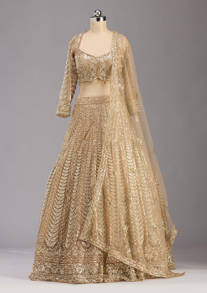 Beige Sequins Net Readymade Lehenga-koskii