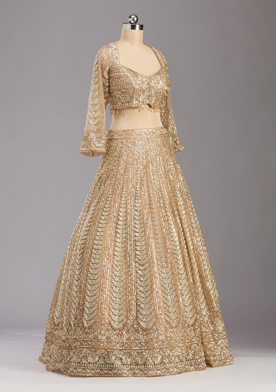 Beige Sequins Net Readymade Lehenga-koskii