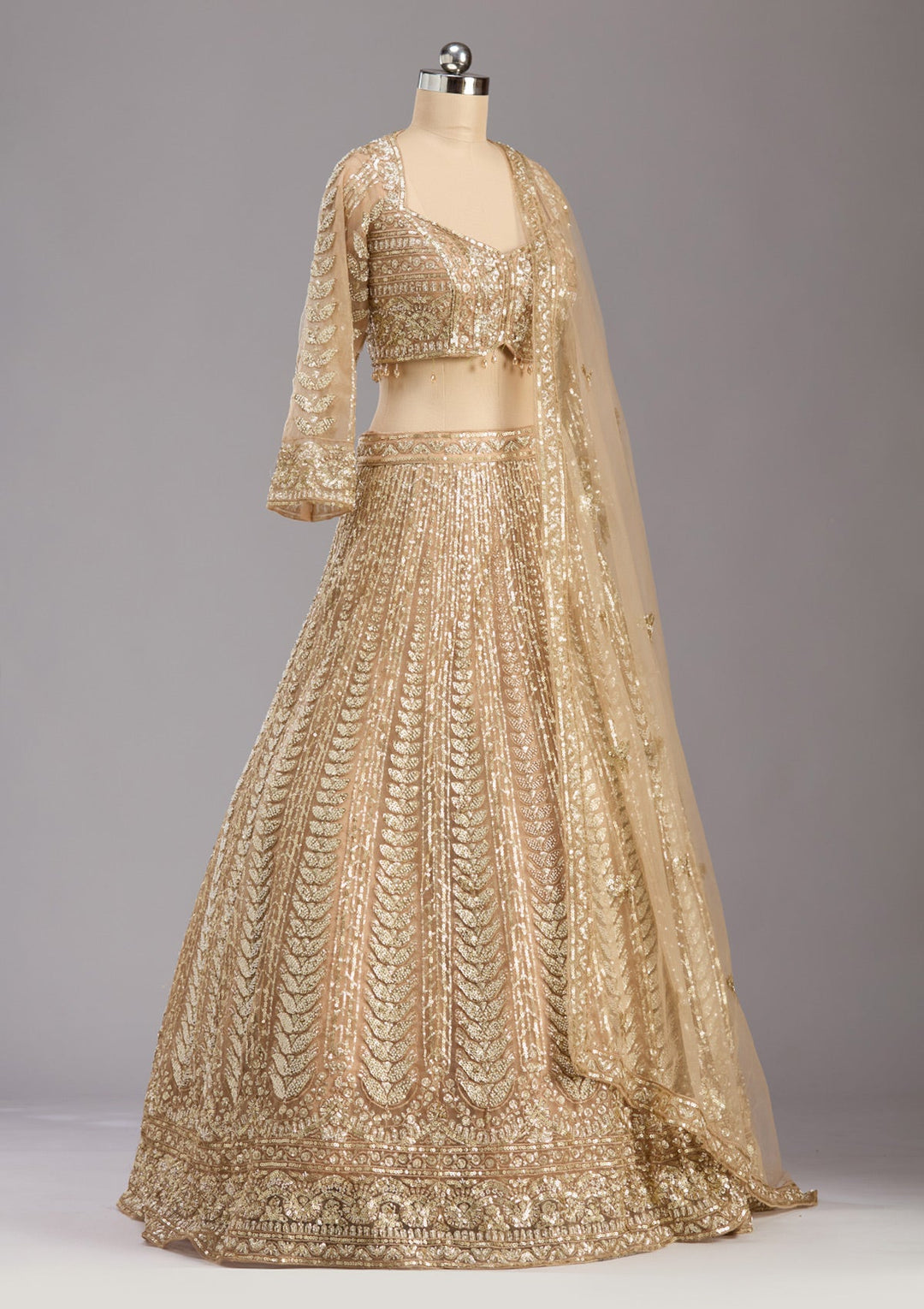 Beige Sequins Net Readymade Lehenga-koskii