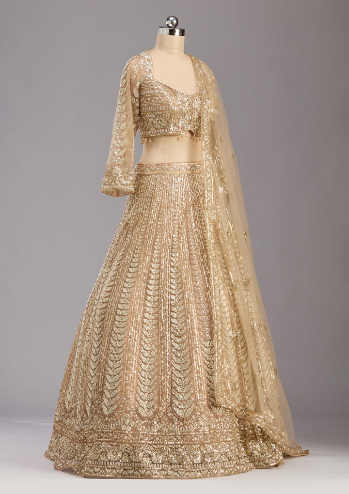 Beige Sequins Net Readymade Lehenga-koskii