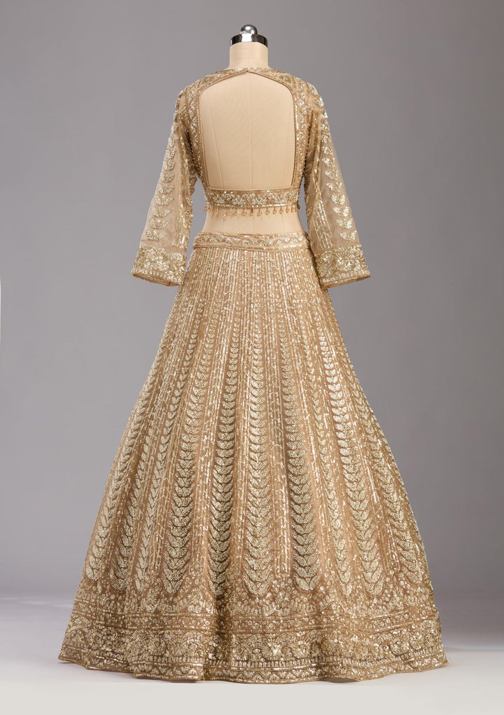 Beige Sequins Net Readymade Lehenga-koskii