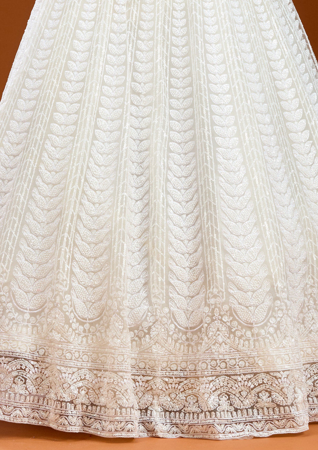 White Sequins Net Readymade Lehenga