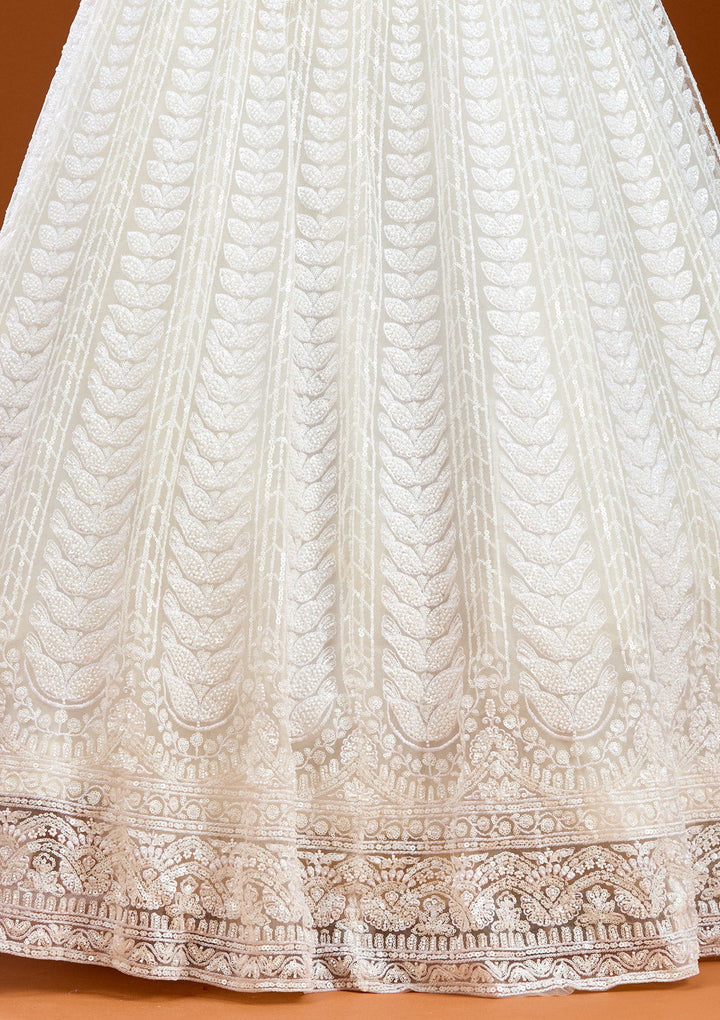 White Sequins Net Readymade Lehenga