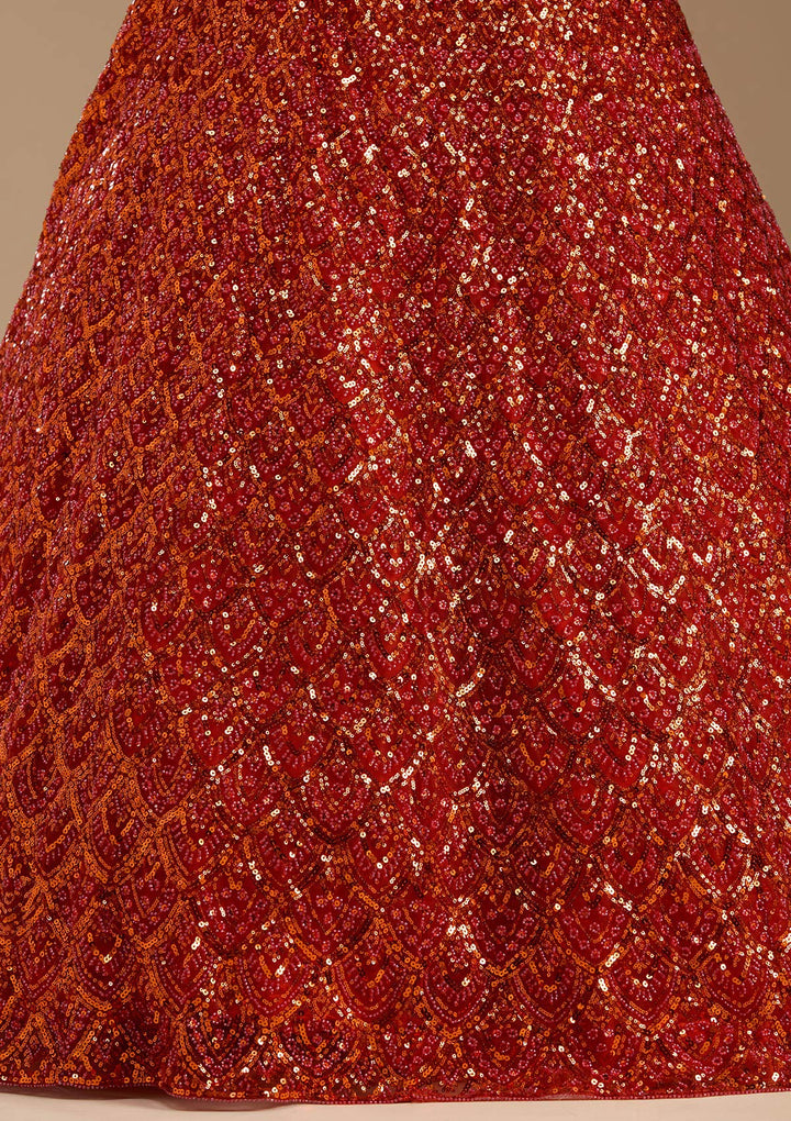 Orange Sequins Net Readymade Lehenga-koskii