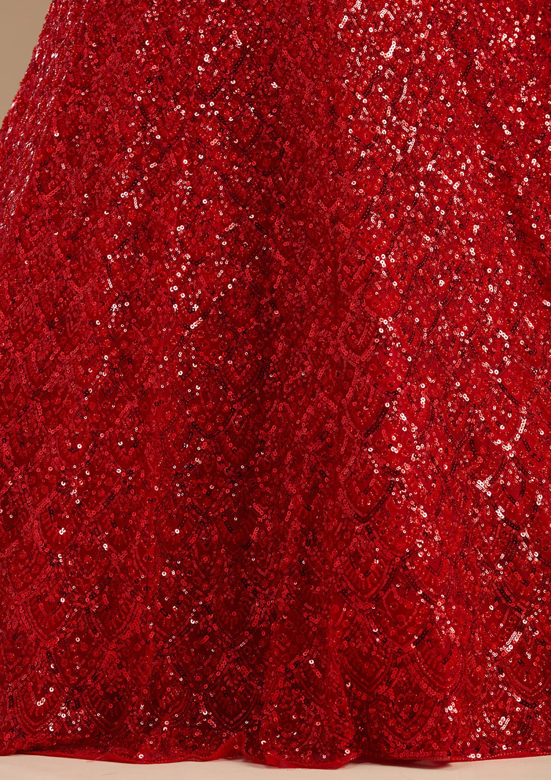 Red Sequins Net Readymade Lehenga-koskii