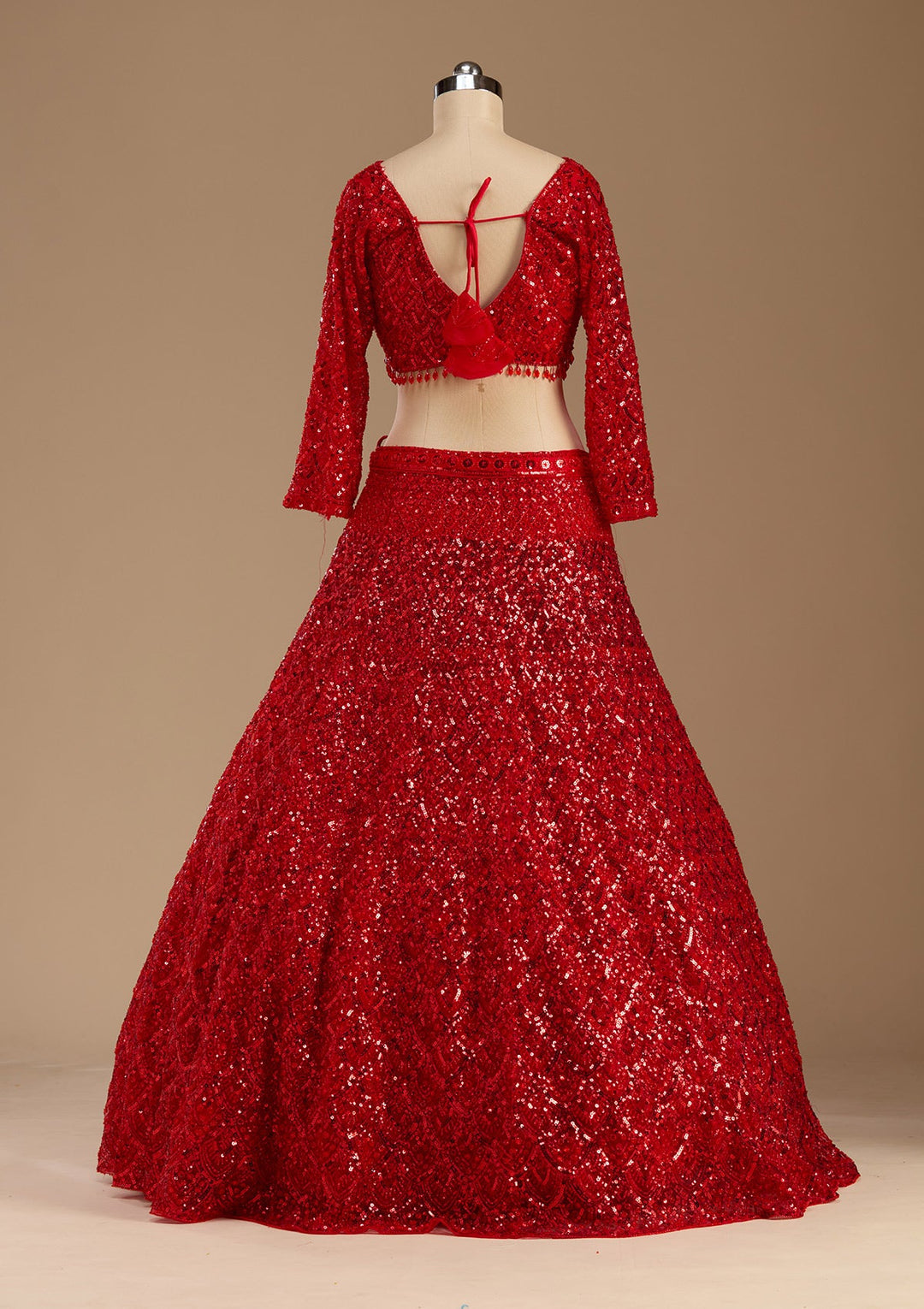 Red Sequins Net Readymade Lehenga-koskii