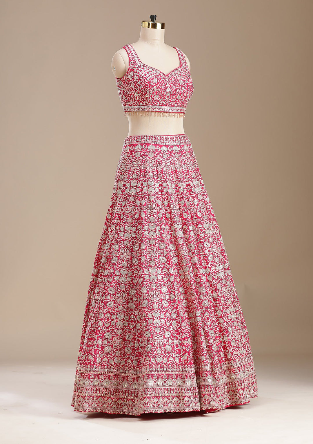 Rani Pink Zardozi (Gold) Georgette Readymade Lehenga-koskii