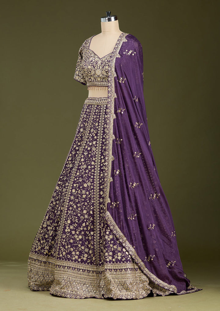 Purple Zariwork (Gold) Georgette Readymade Lehenga
