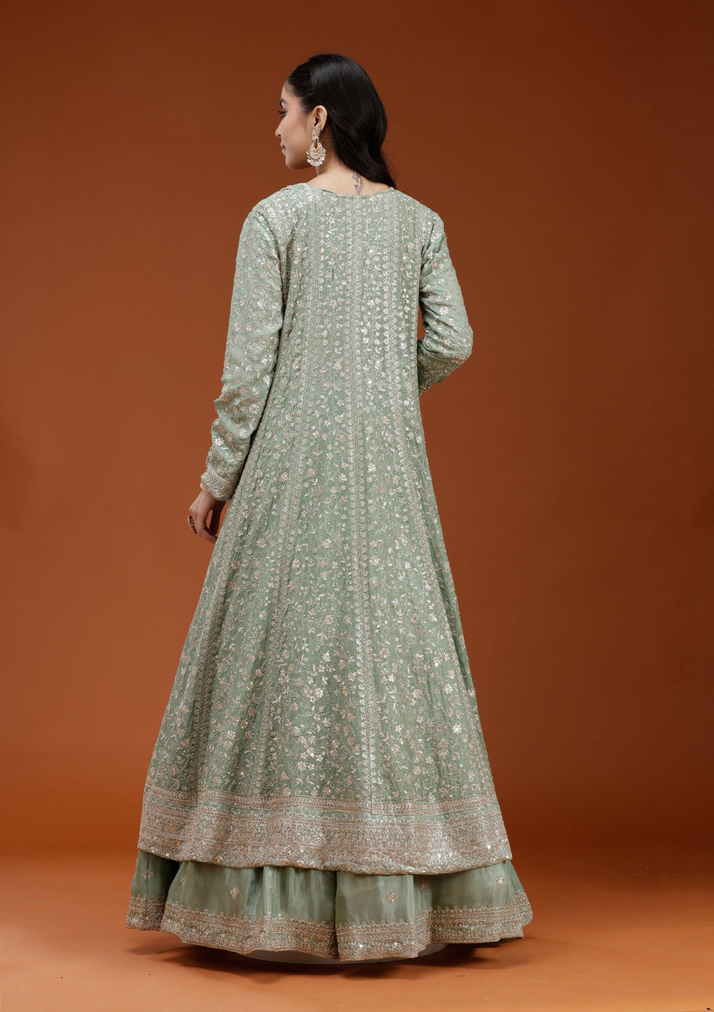 Pista Green Zariwork (Gold) Semi Crepe Readymade Lehenga-koskii