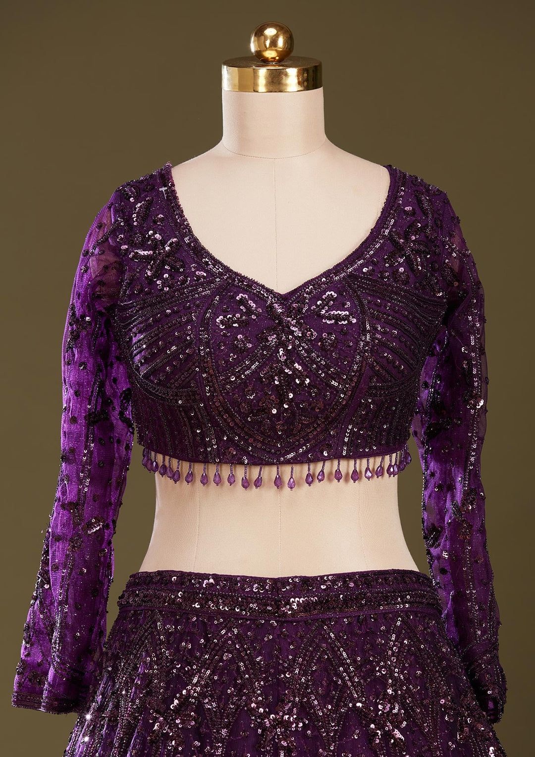Purple Sequins Net Readymade Lehenga