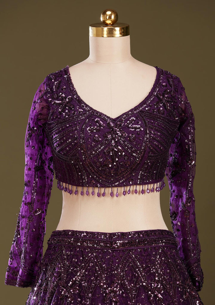 Purple Sequins Net Readymade Lehenga