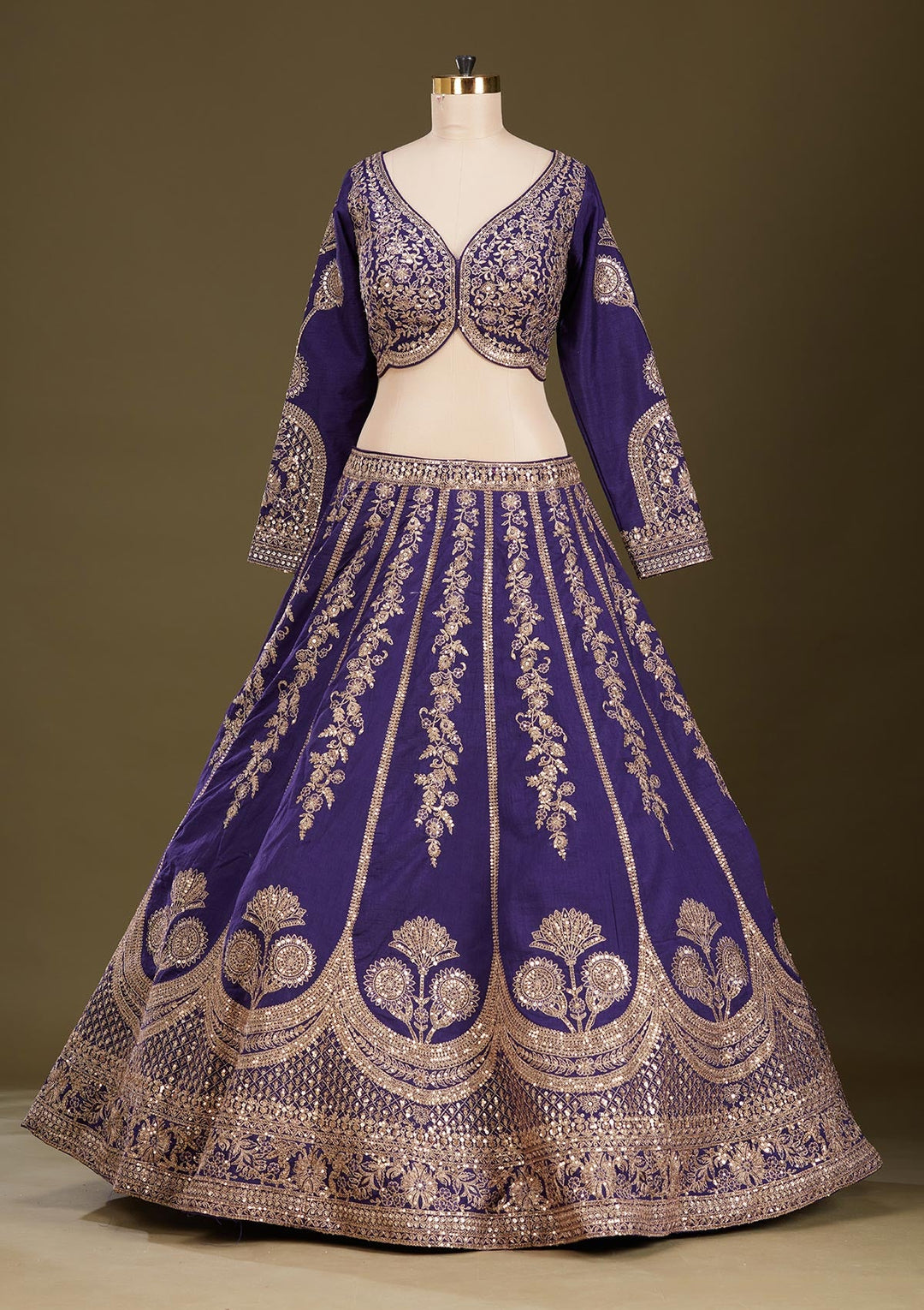 Purple Cording Raw Silk Readymade Lehenga