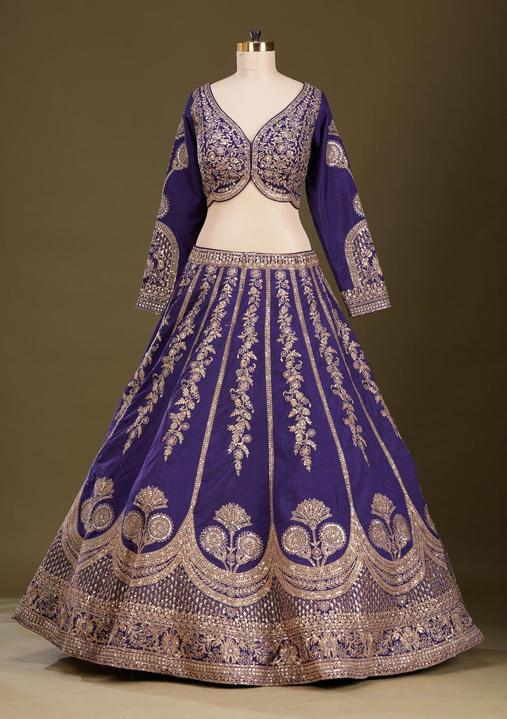 Purple Cording Raw Silk Readymade Lehenga
