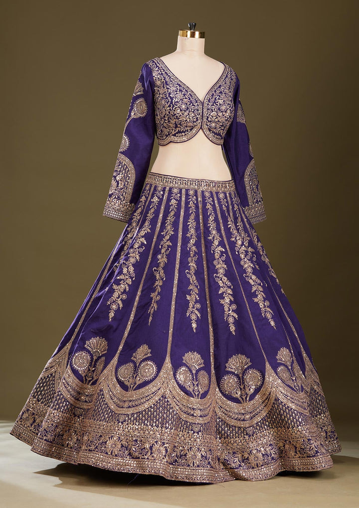 Purple Cording Raw Silk Readymade Lehenga