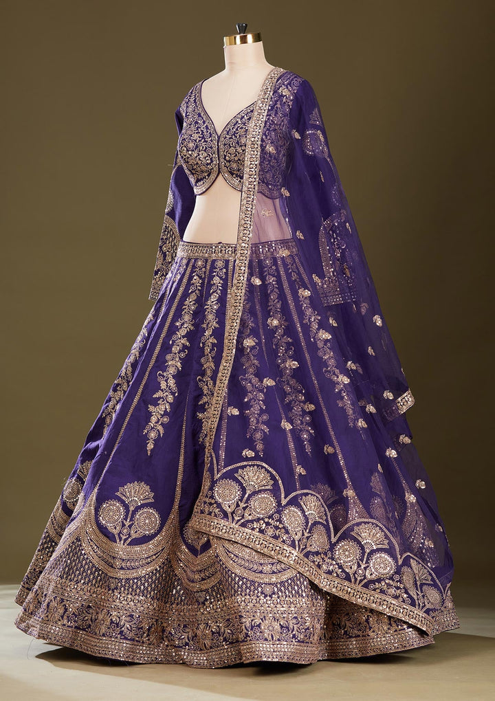 Purple Cording Raw Silk Readymade Lehenga