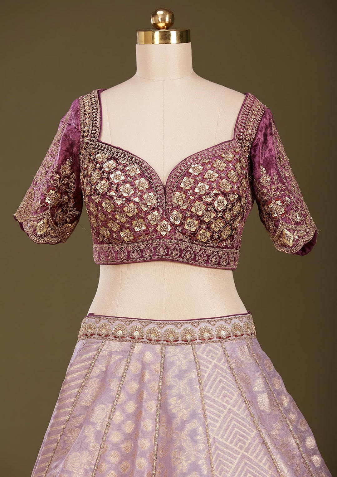 Mauve Cording Brocade Readymade Lehenga
