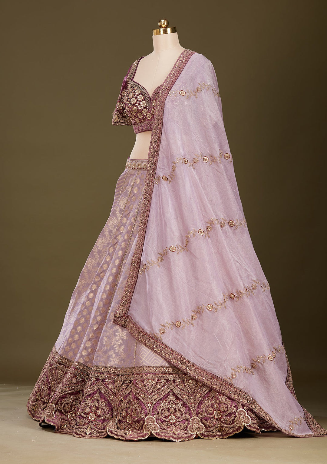 Mauve Cording Brocade Readymade Lehenga