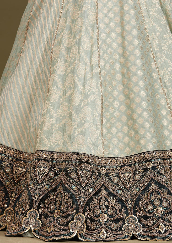 Teal Green Cording Brocade Readymade Lehenga