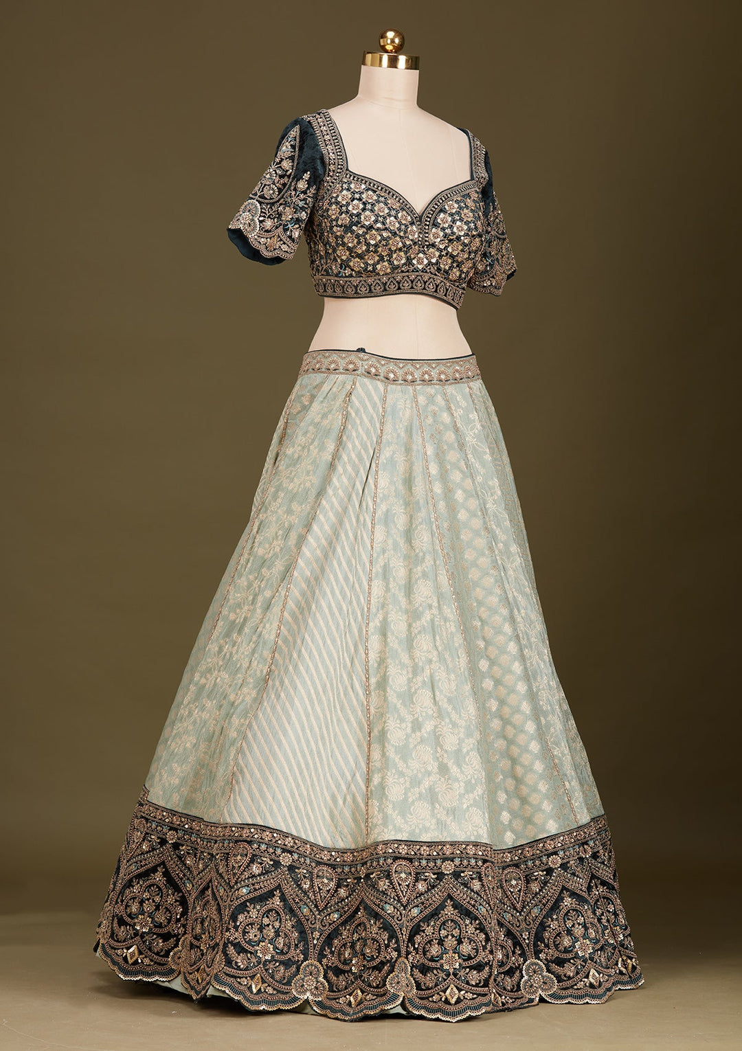 Teal Green Cording Brocade Readymade Lehenga