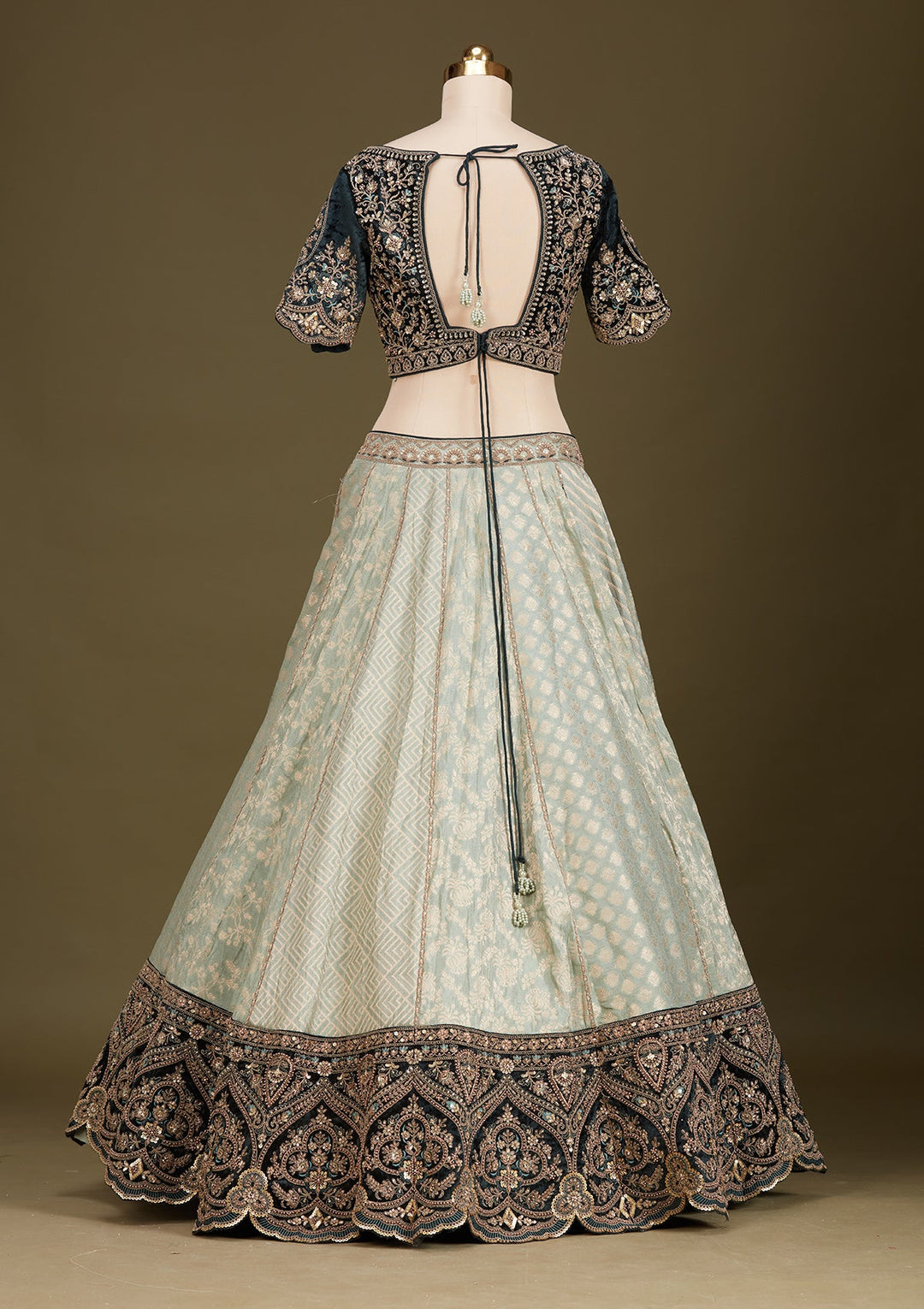 Teal Green Cording Brocade Readymade Lehenga