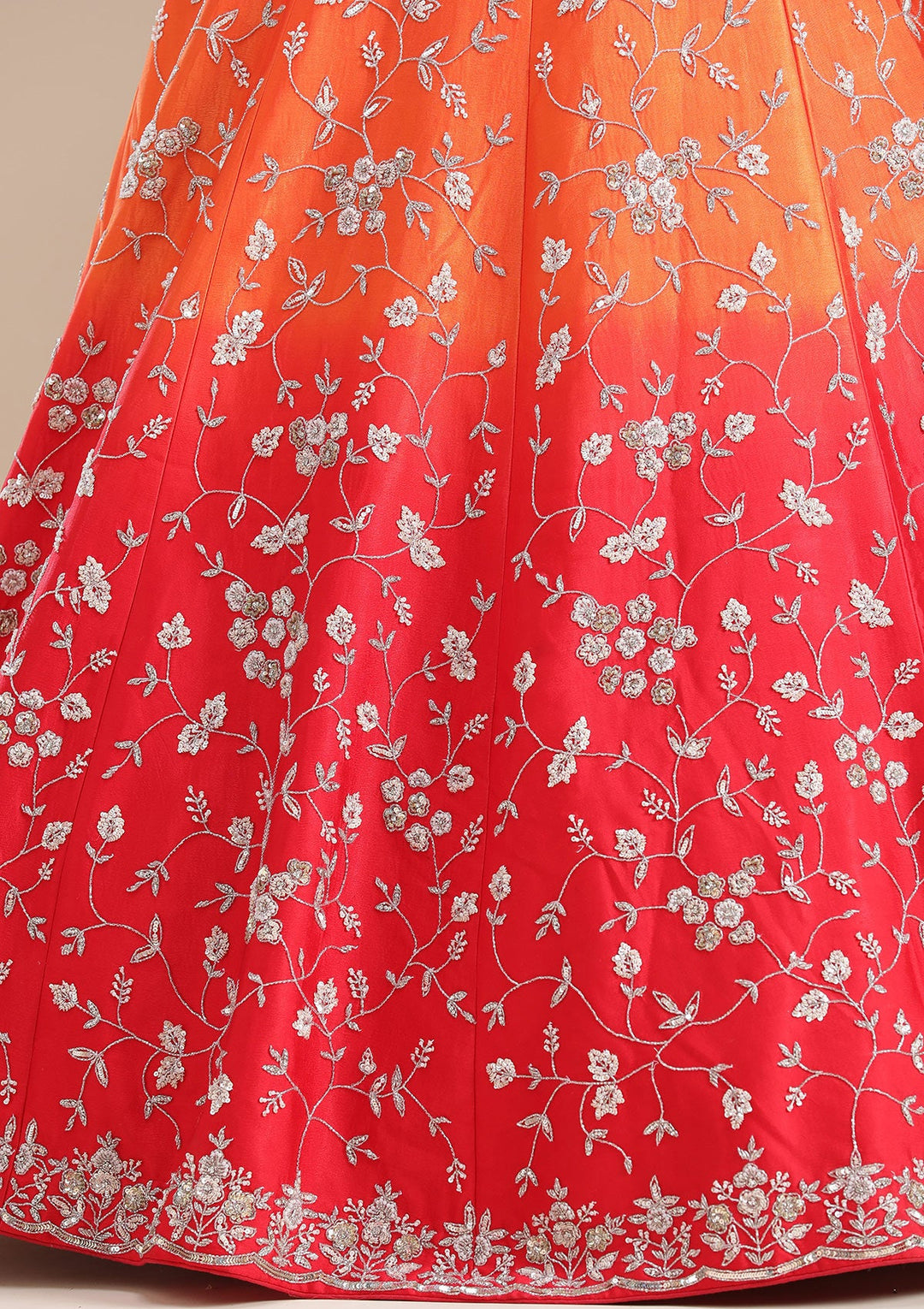 Red Aariwork Semi Crepe Readymade Lehenga-koskii