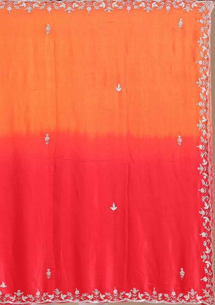 Red Aariwork Semi Crepe Semi-Stitched Lehenga