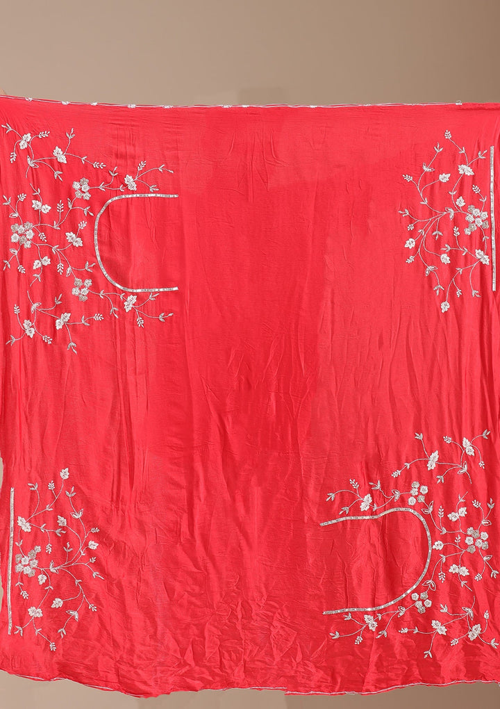 Red Aariwork Semi Crepe Readymade Lehenga-koskii