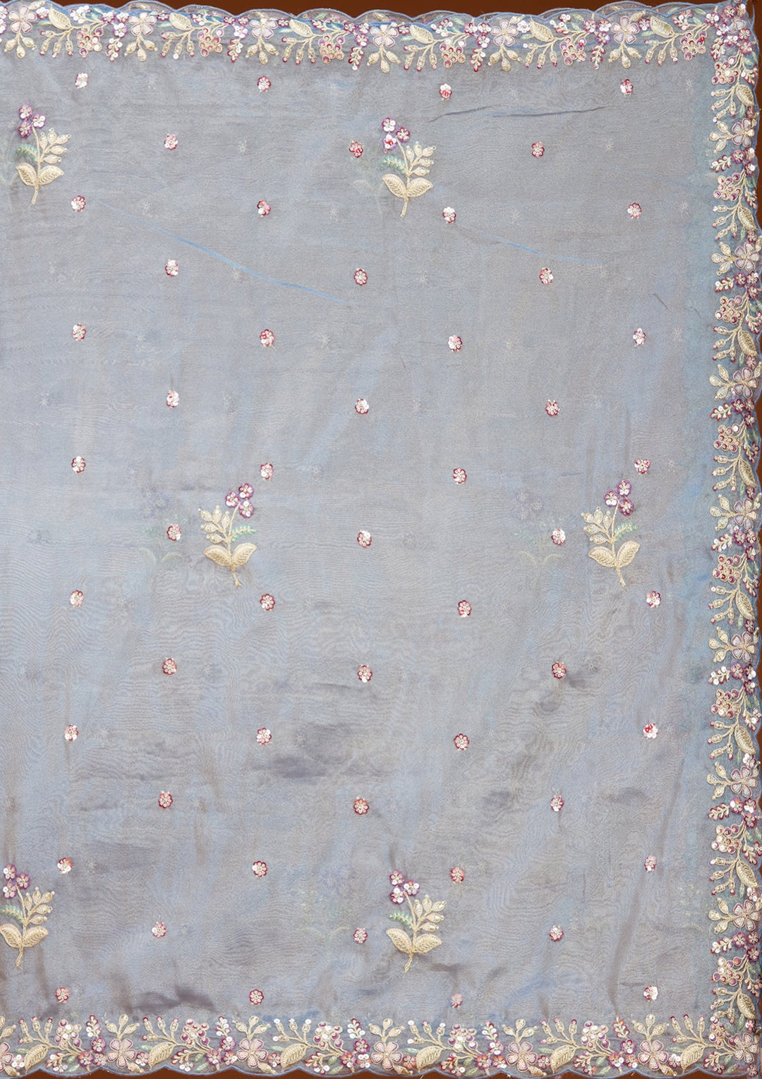 Cream Threadwork Tissue Readymade Lehenga